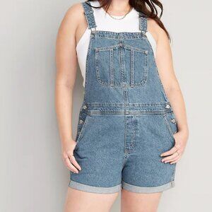 Slouchy Straight Non-Stretch Jean Short Overalls